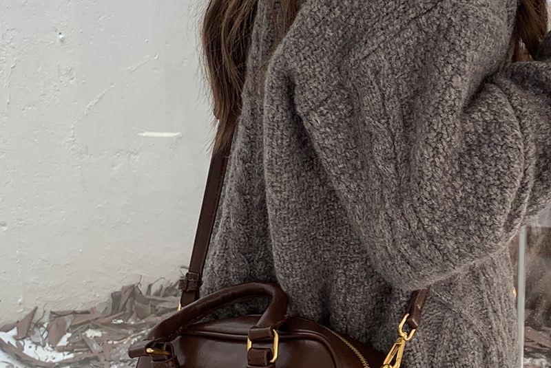 Plain Faux Leather Top Handle Crossbody Bag