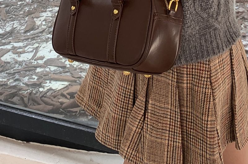 Plain Faux Leather Top Handle Crossbody Bag