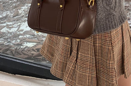 Plain Faux Leather Top Handle Crossbody Bag