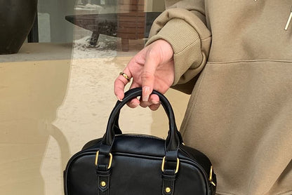 Plain Faux Leather Top Handle Crossbody Bag