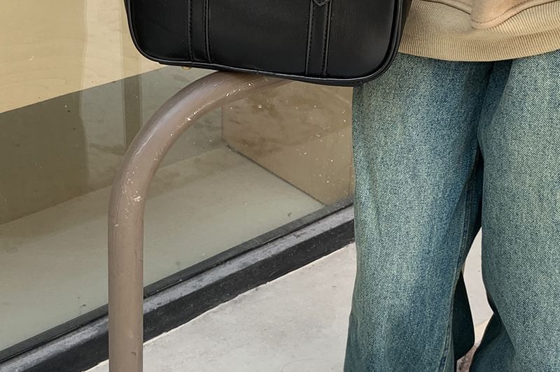 Plain Faux Leather Top Handle Crossbody Bag