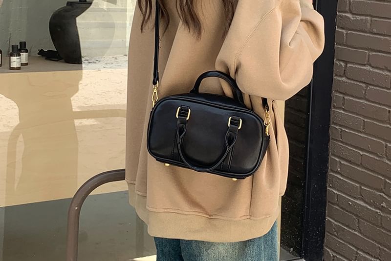 Plain Faux Leather Top Handle Crossbody Bag