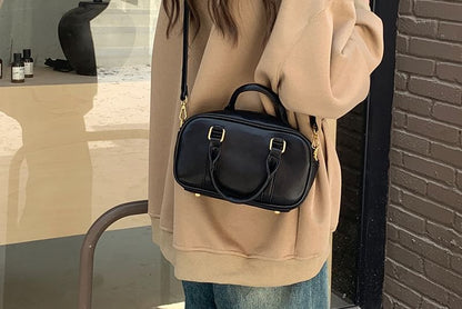 Plain Faux Leather Top Handle Crossbody Bag
