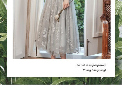 Short-Sleeve V-Neck Sequin A-Line Evening Gown