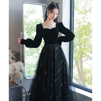 Long-Sleeve Sequin A-Line Evening Gown