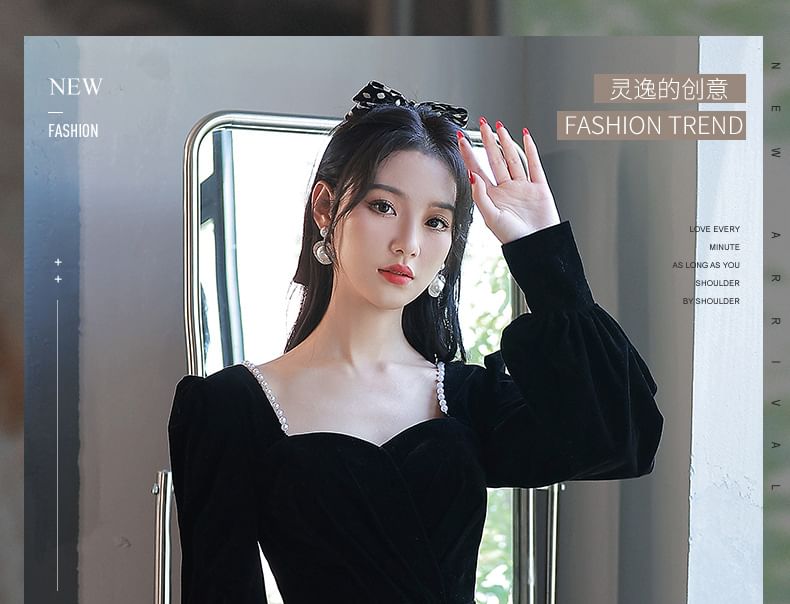 Long-Sleeve Sequin A-Line Evening Gown