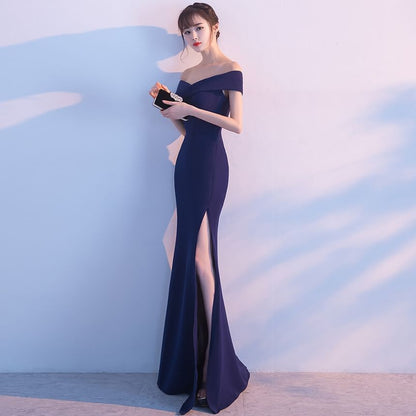 Plain Gown Mermaid Side-Slit Off-Shoulder Evening