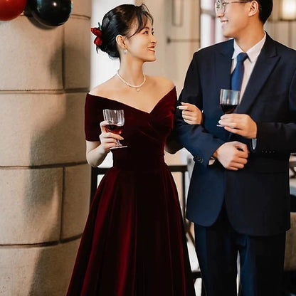 Off-Shoulder Plain A-Line Evening Gown