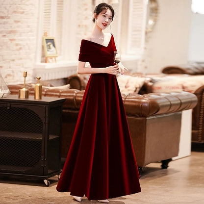 Off-Shoulder Plain A-Line Evening Gown