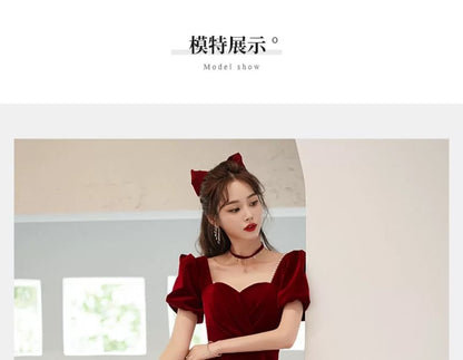 Puff-Sleeve Sweetheart Neckline Plain Midi A-Line Cocktail Dress