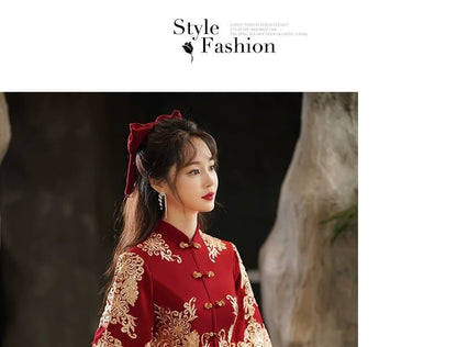 Flared-Sleeve Mock Neck Flower Embroidered Sequin A-Line Evening Gown