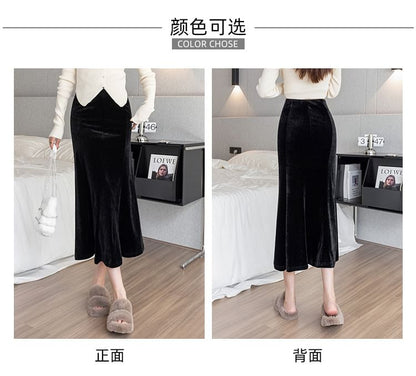 Velvet Mermaid Midi Skirt for Evening Wear