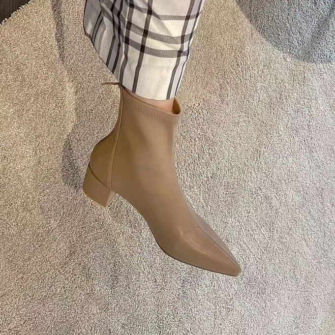 Pointy Chunky Heel Short Boots