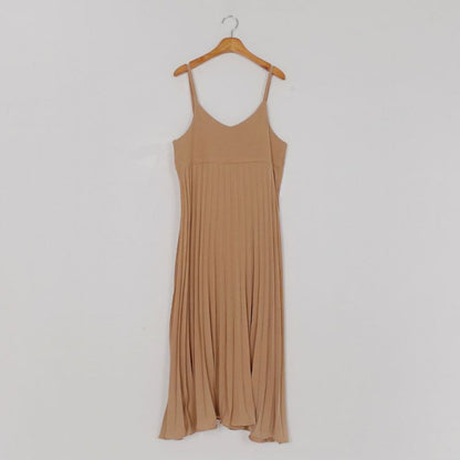 V-Neck Pleated A-Line Maxi with Thin Straps