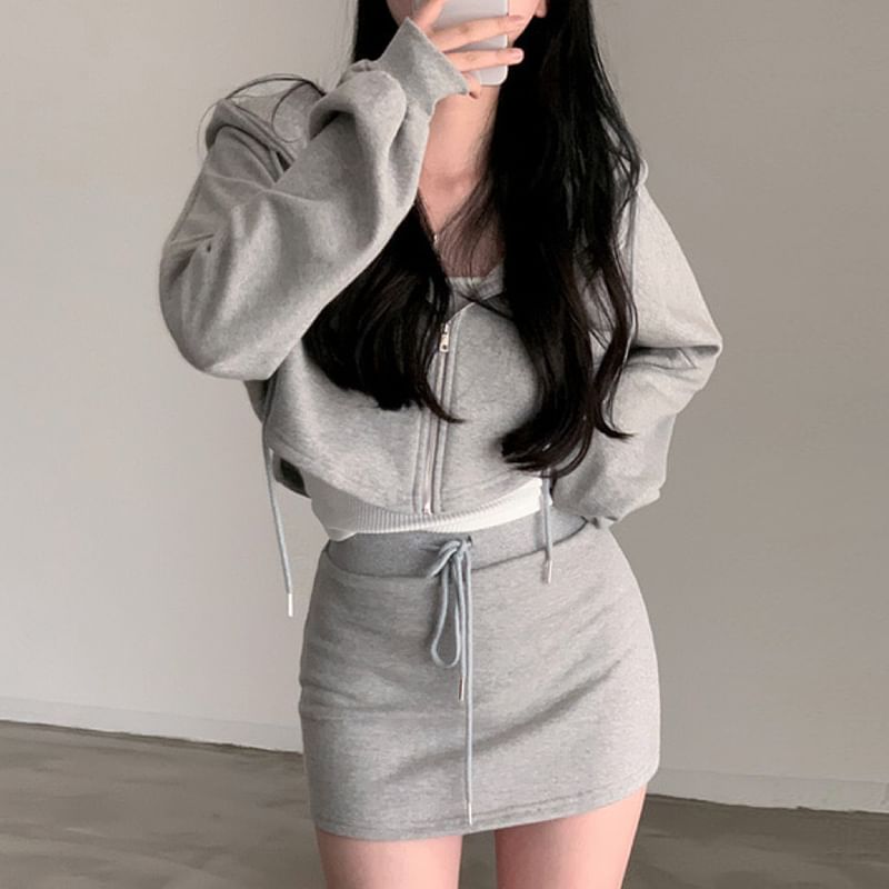 Zip Hoodie and Drawstring Pencil Skirt Set