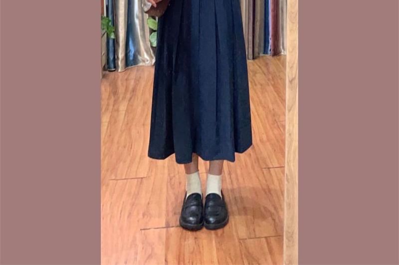 Shirt, Vest, and Pinstriped Pleated Skirt Set