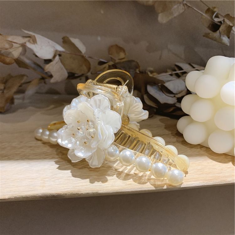 Acrylic Clamp Pearl Floral Hair Faux