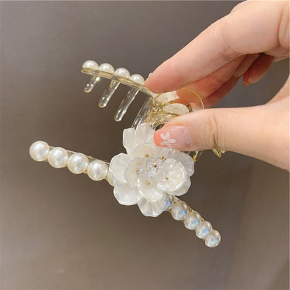 Acrylic Clamp Pearl Floral Hair Faux