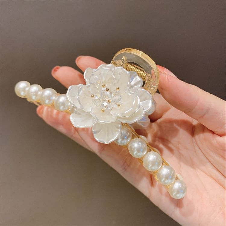 Acrylic Clamp Pearl Floral Hair Faux