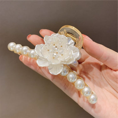 Acrylic Clamp Pearl Floral Hair Faux