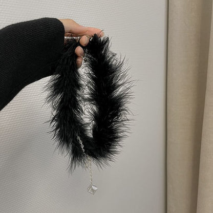 Faux Crystal Pendant Chenille Choker