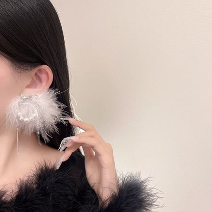 Pearl Earring Feather Stud Faux