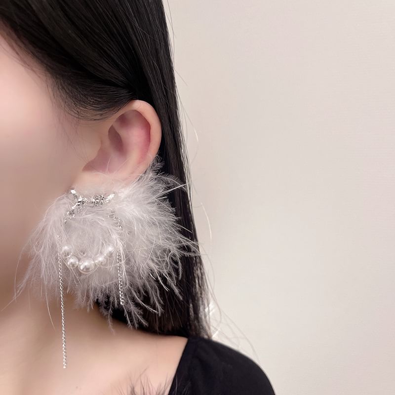 Pearl Earring Feather Stud Faux