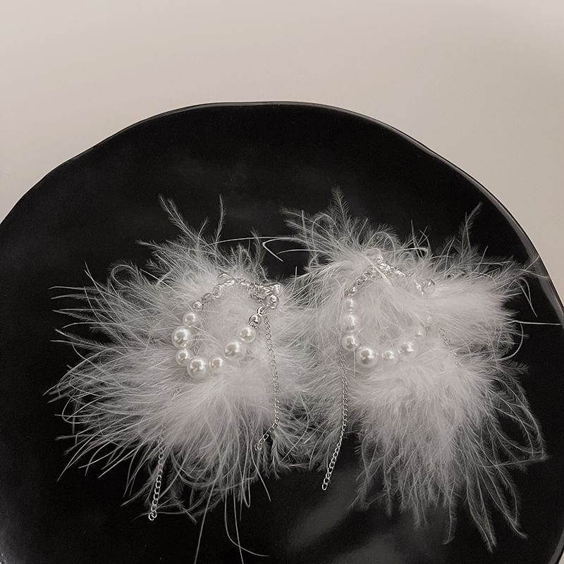 Pearl Earring Feather Stud Faux