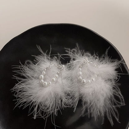 Pearl Earring Feather Stud Faux