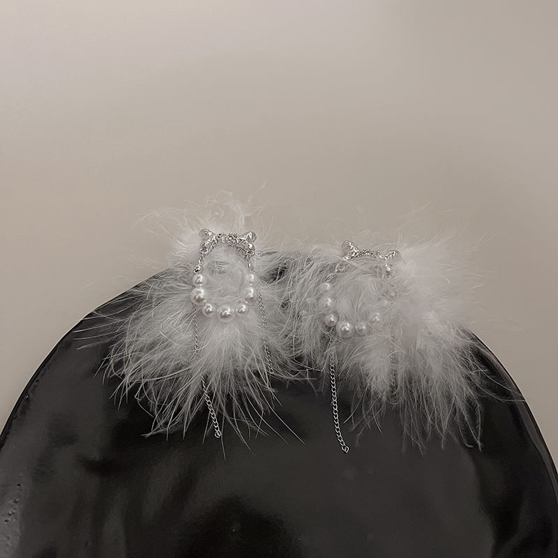 Pearl Earring Feather Stud Faux