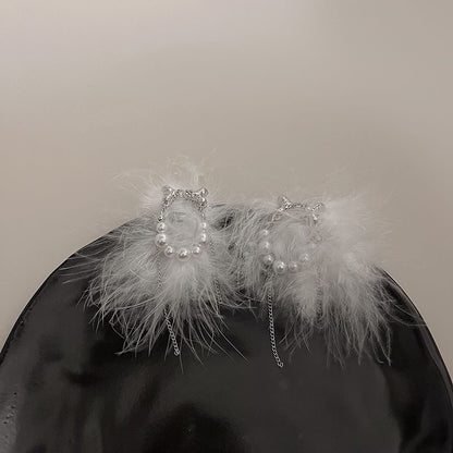 Pearl Earring Feather Stud Faux