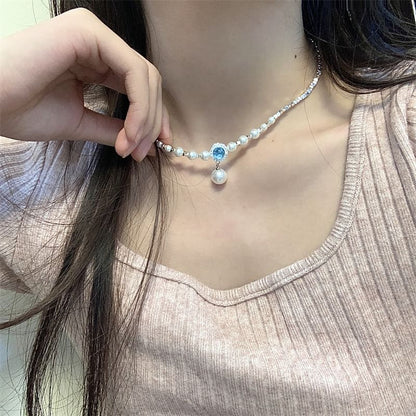 Pendant Choker Alloy Pearl Rhinestone Faux