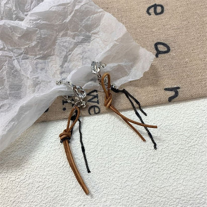 Faux Earring Alloy Dangle Cord Leather