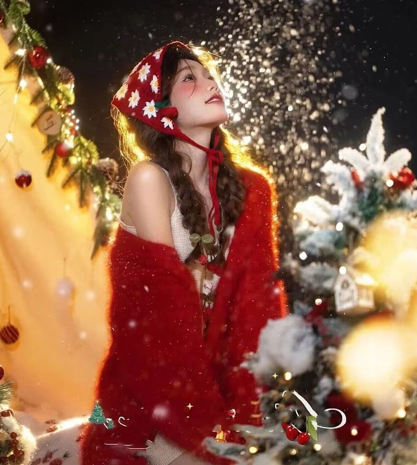 Christmas Headband Knit Floral Triangle