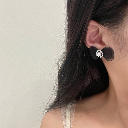 Bow Faux Earring Alloy Stud Pearl