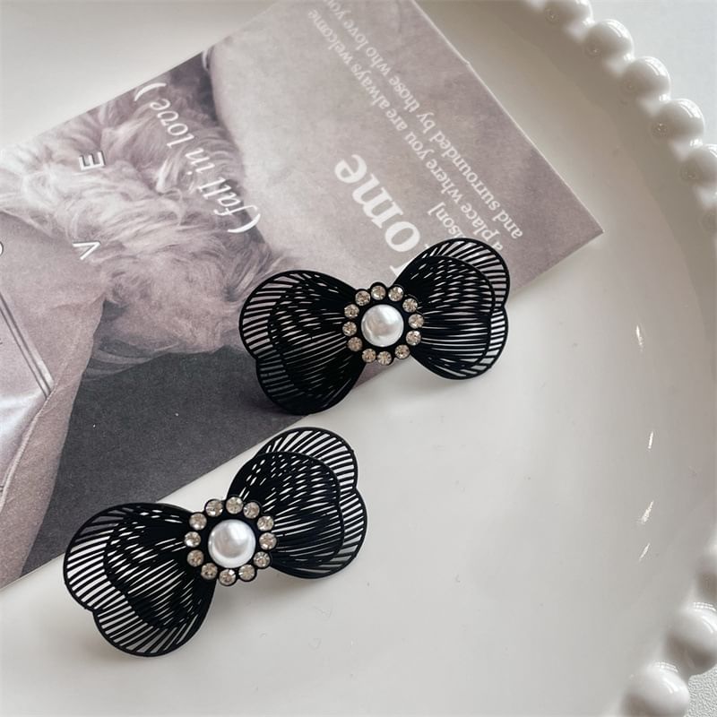 Bow Faux Earring Alloy Stud Pearl