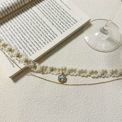 Layered Choker Alloy Yarn Rhinestone