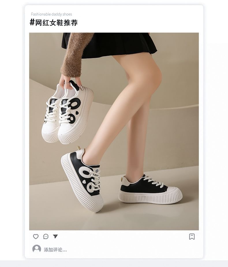 Panda Embroidered Lace-Up Platform Sneakers