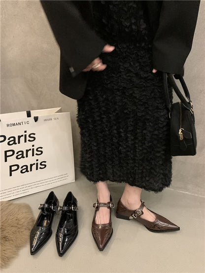 Pointy Paneled Mary Jane Shoes
