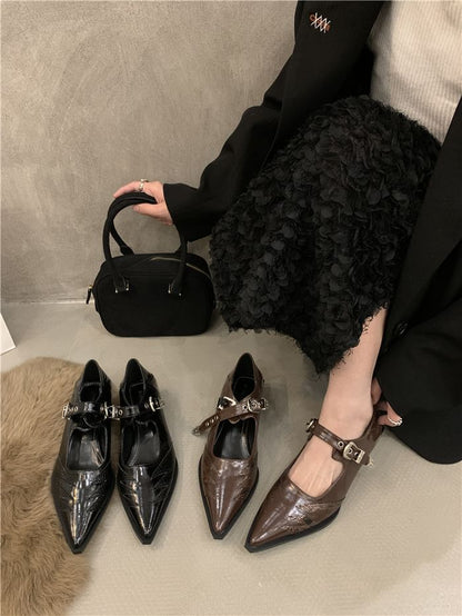 Pointy Paneled Mary Jane Shoes