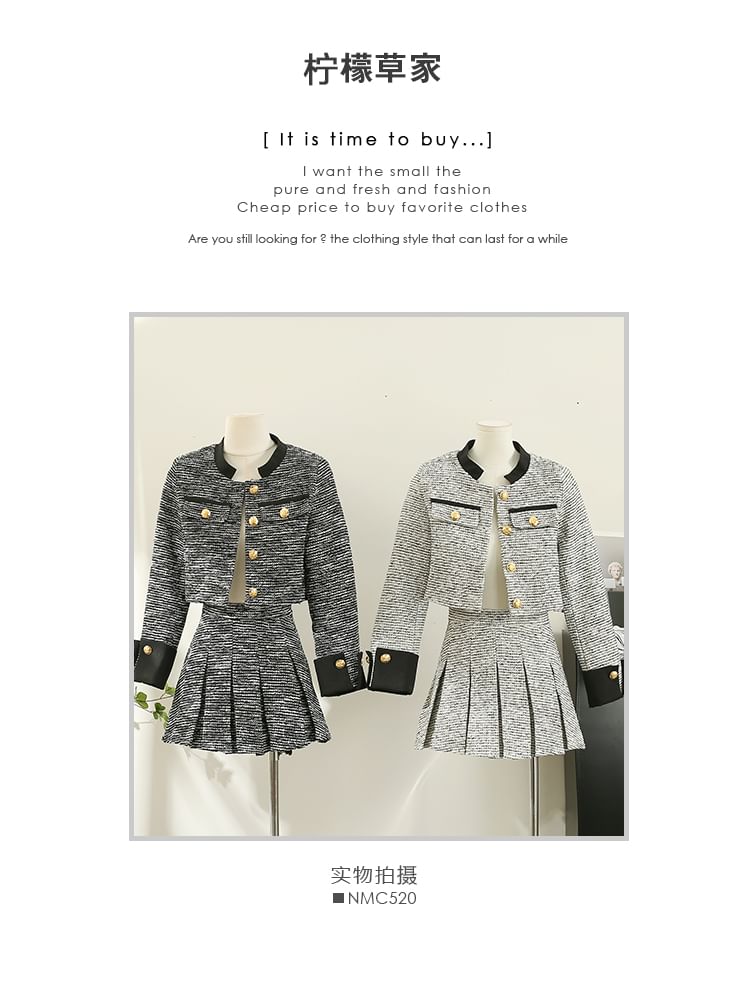 Chic Tweed Jacket and Pleated Skirt Combo