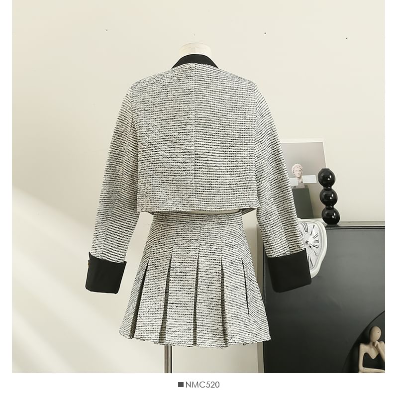 Chic Tweed Jacket and Pleated Skirt Combo
