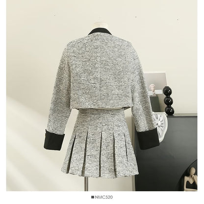 Chic Tweed Jacket and Pleated Skirt Combo