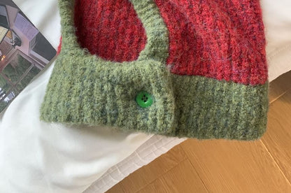 Two Tone Buttoned Knit Balaclava