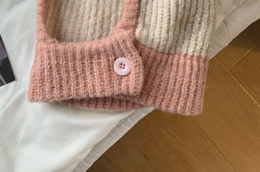 Two Tone Buttoned Knit Balaclava