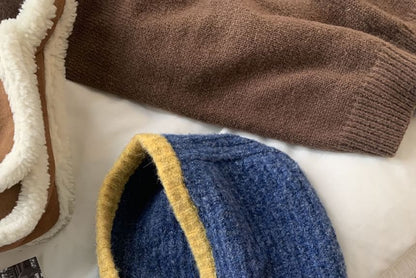 Two Tone Buttoned Knit Balaclava