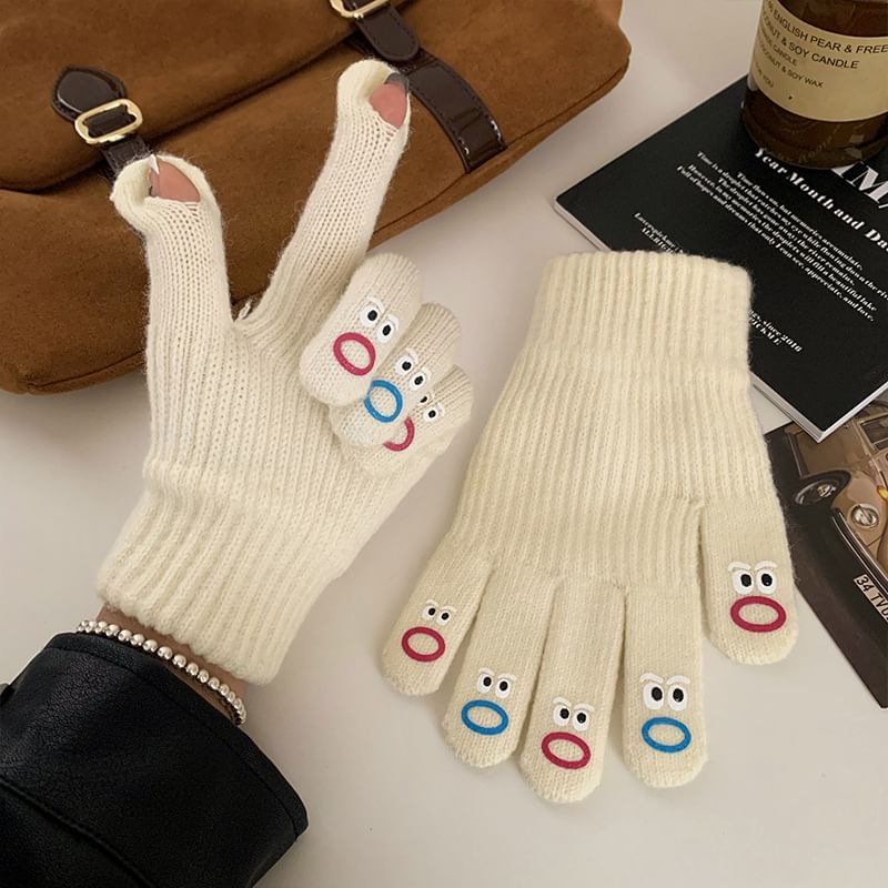 Cartoon Print Touchscreen Knit Gloves