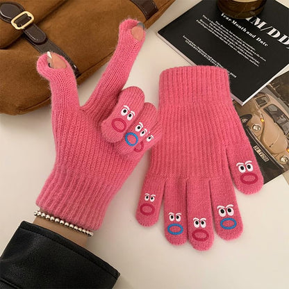 Cartoon Print Touchscreen Knit Gloves