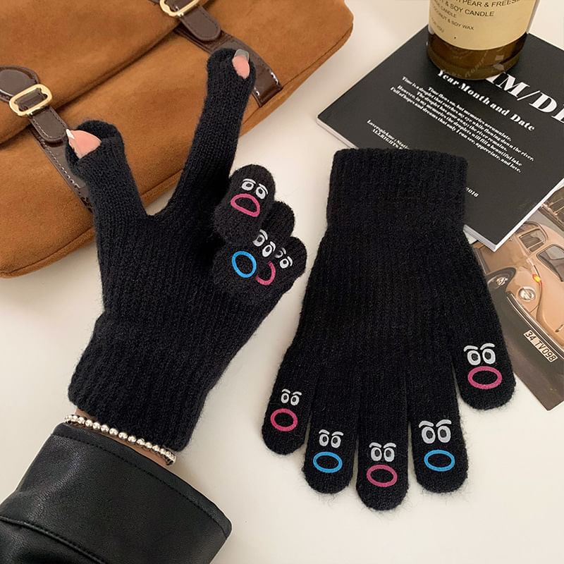 Cartoon Print Touchscreen Knit Gloves