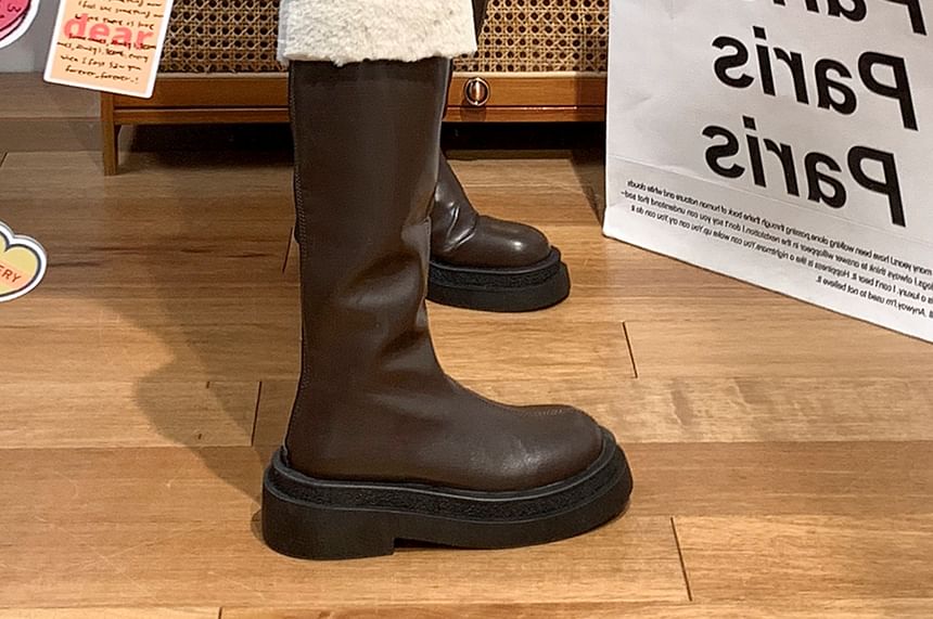 Bottes hautes à talon épais et plateforme avec bordure duveteuse